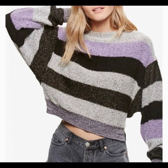 NWT-FREE People Candyland Black & Purple Sweater - Picture 1 of 11